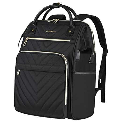 17.3 Inch Quilted Black Laptop Backpack for Women and Men Fashionable Computer Bag