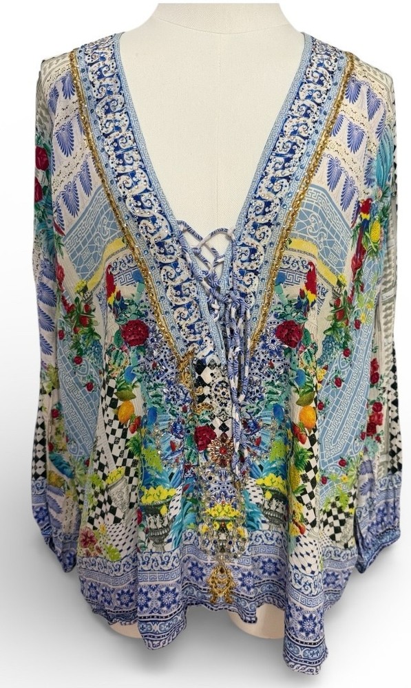 Camilla Franks Printed Long Sleeve V Neck size Small