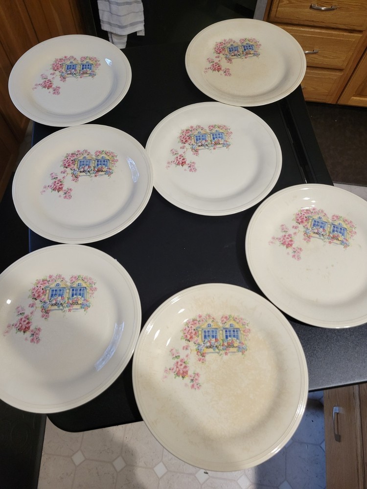 Vintage Edwin M. Knowles Cottage Window Dinner Plates