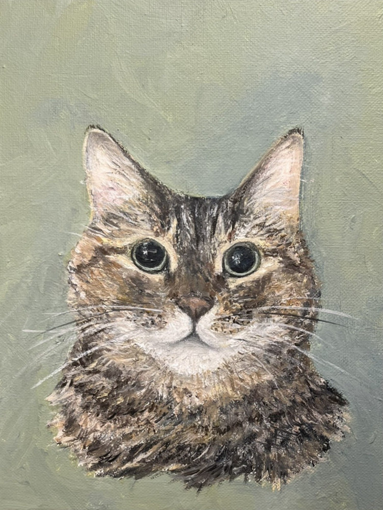 ACEO PRINT tabby Cat “river” kitten portrait Mixedmedia Painting  3.5x2.5