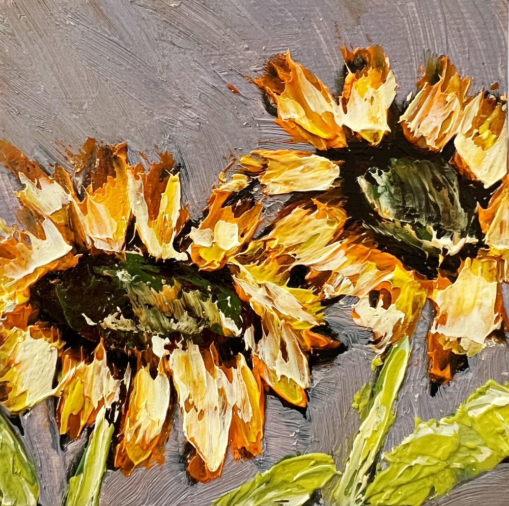 Ukrainian Sunflowers Signed Oil Painting in Impressionist Style