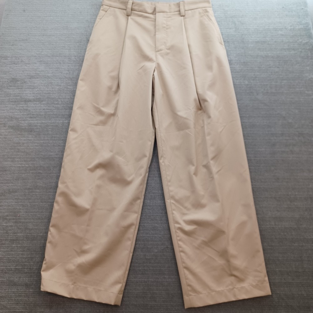 Zara Pleated Relaxed Fit Pants Mens 32x30 Beige Straight Wide Leg Casual
