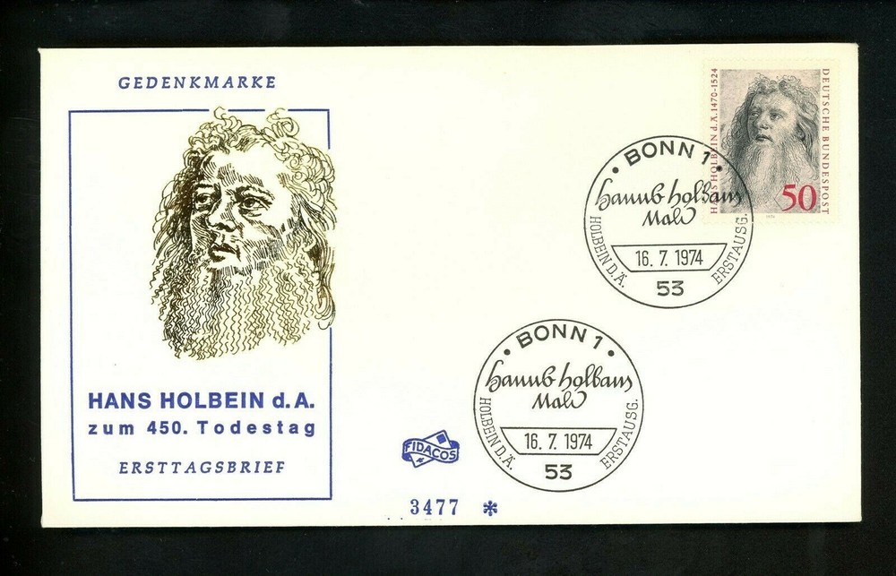 Postal History Germany FDC #1151 Hans Holbein art painter 1974