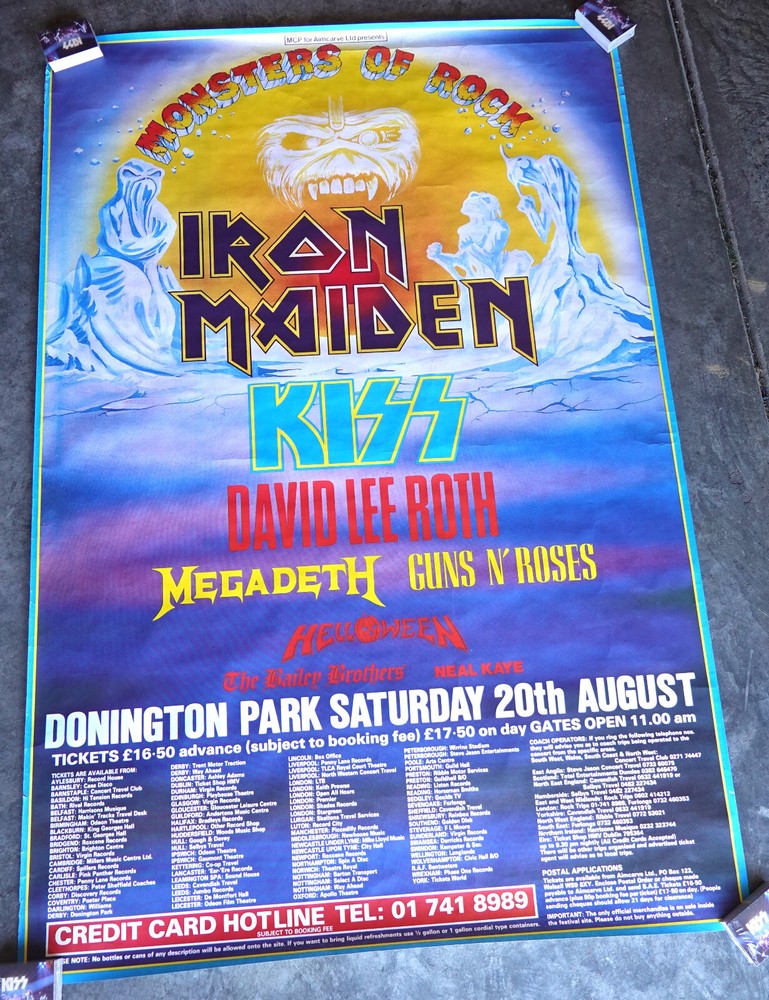 1988 KISS Monsters of Rock 1988 Guns Roses Iron Maiden Subway Poster David Roth