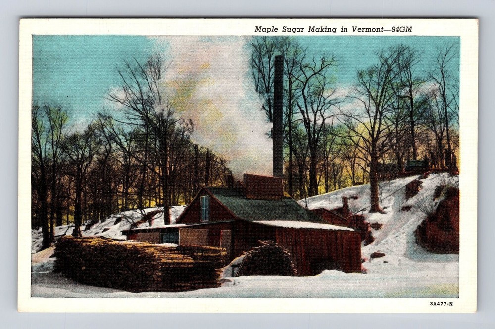 Maple Sugar Making In Vermont, Antique, Vintage Souvenir Postcard