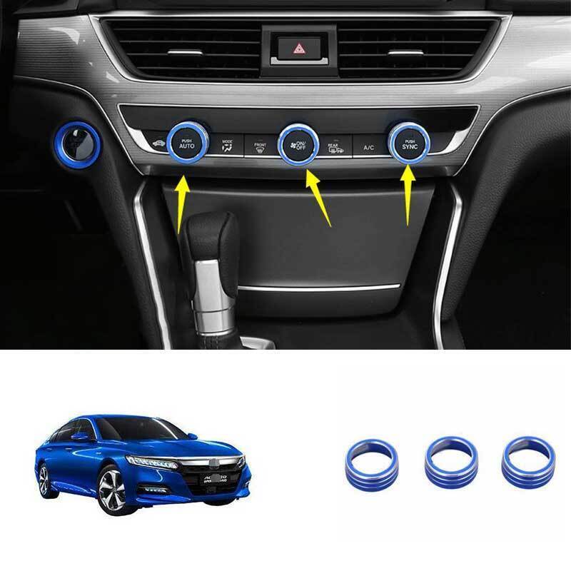 For Honda Accord 2018-2022 Blue Alu. Center Console AC Switch Button Ring Trim*3