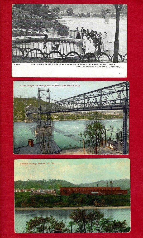 3 Newell, WV pc ca 1905 - 1920, Seal pen at Lake, Ohio River bridge, Pottery