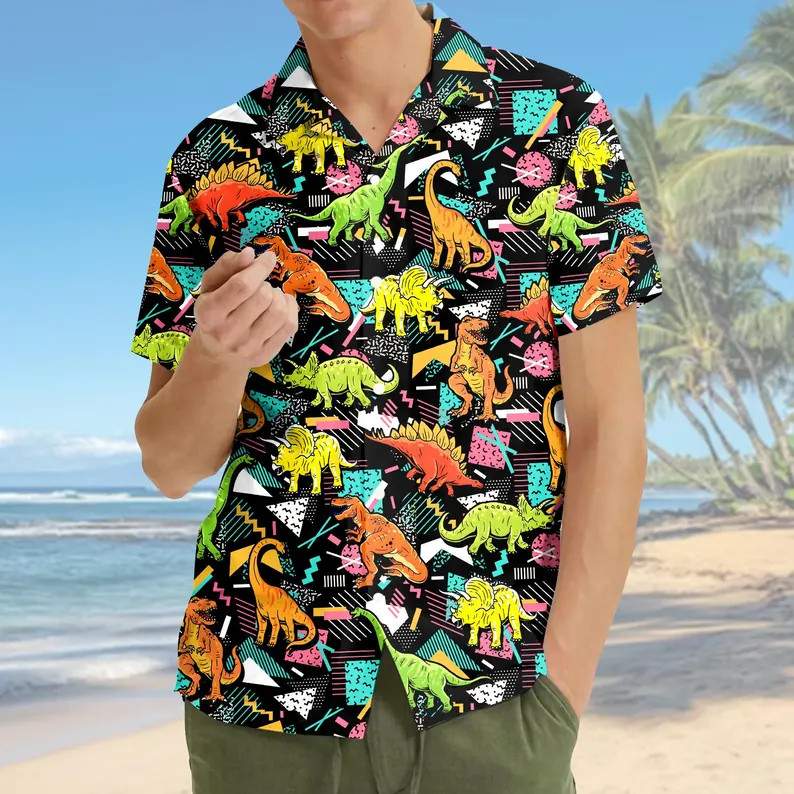 Funny Retro Dinosaur Hawaii Shirt Men Women Aloha Beach Vacation Gift