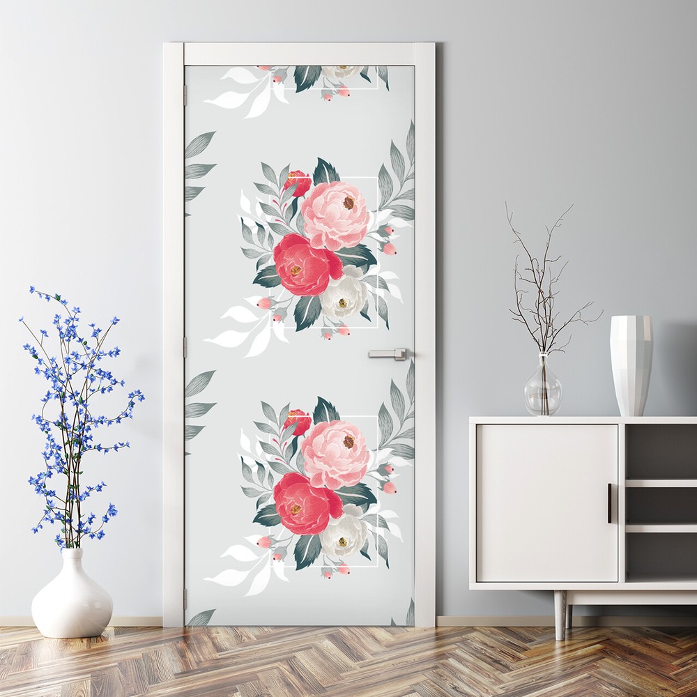 Easy Peel Flower Door Decal Self-Adhesive Home Decor Sticker