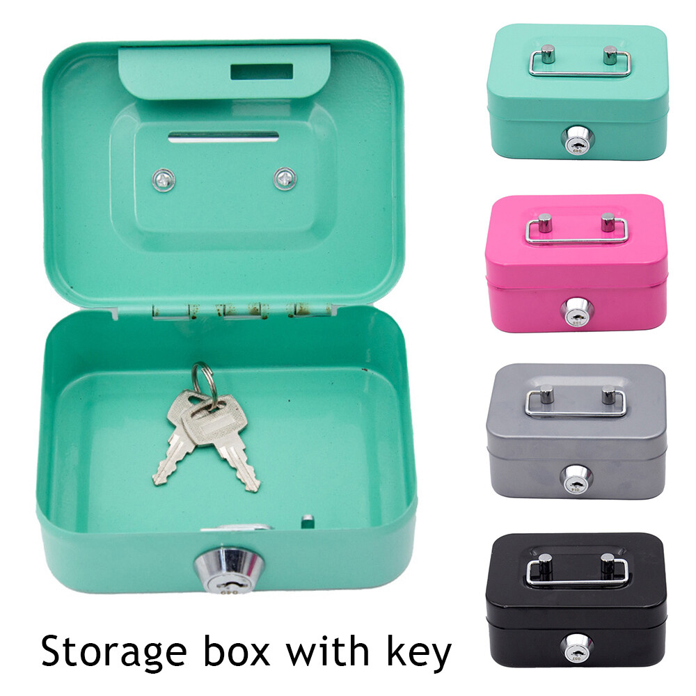 Metal Case Storage Box Security Box Coin Box Money Bank With 2 Keys Mini wi