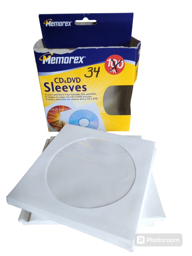 Memorex White Paper CD/DVD Sleeves with Clear Window & Flap - 34 PK