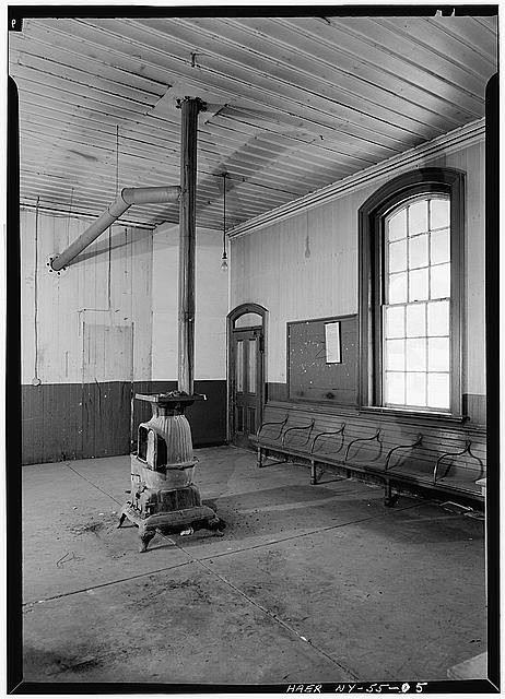 5. General view of waiting room with potbelly stove, from east - Erie Railway,
