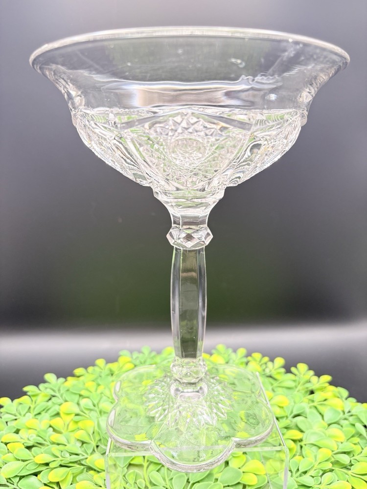 VINTAGE Brilliant Cut Glass Tall Pedestal Compote Bowl Candy Dish 8 inch