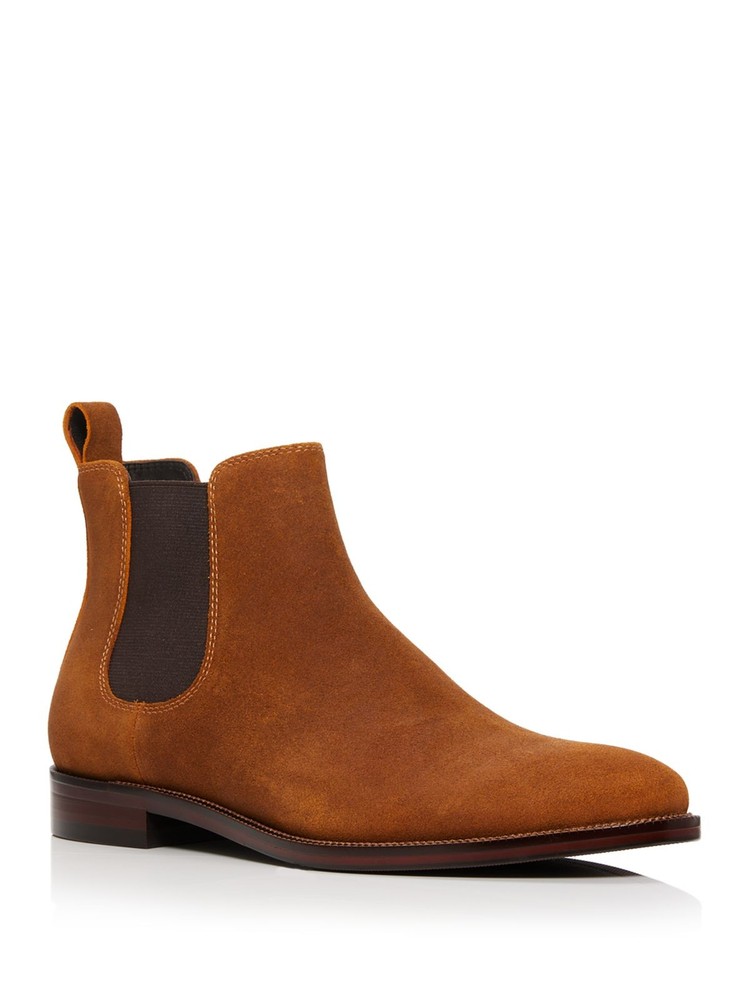 Designer Men's Brown Leather Chelsea Boots with Block Heel Size 9.5