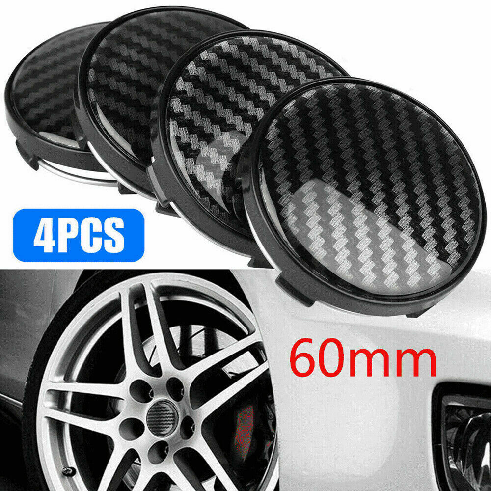 Black 60mm Carbon Fiber Car Wheel Center Hub Cap Rim Hub Cover Decor Accessories