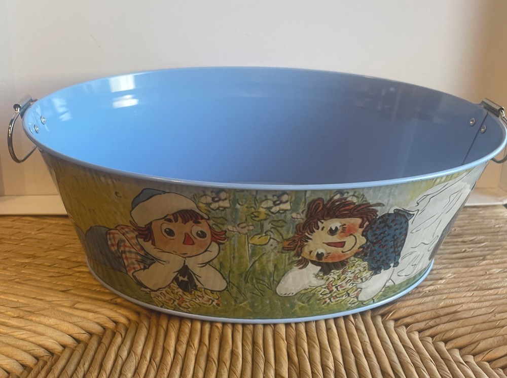 Raggedy Ann & Andy Metal Storage Tub Schylling Blue