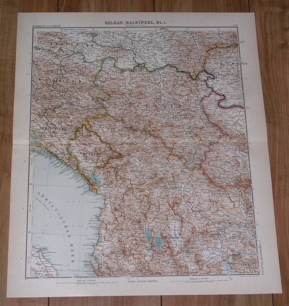 1911 Antique Map Of Serbia Montenegro Bosnia Albania Kosovo Hungary Turkey