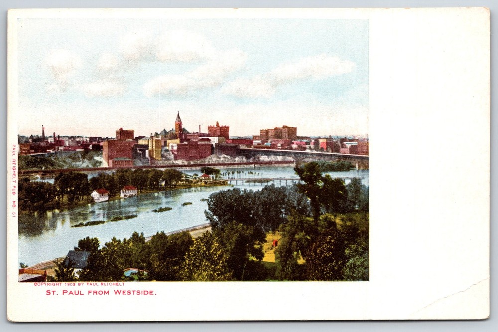 St Paul Minnesota~View Of City From West Side~Pub Reichelt Vintage Postcard