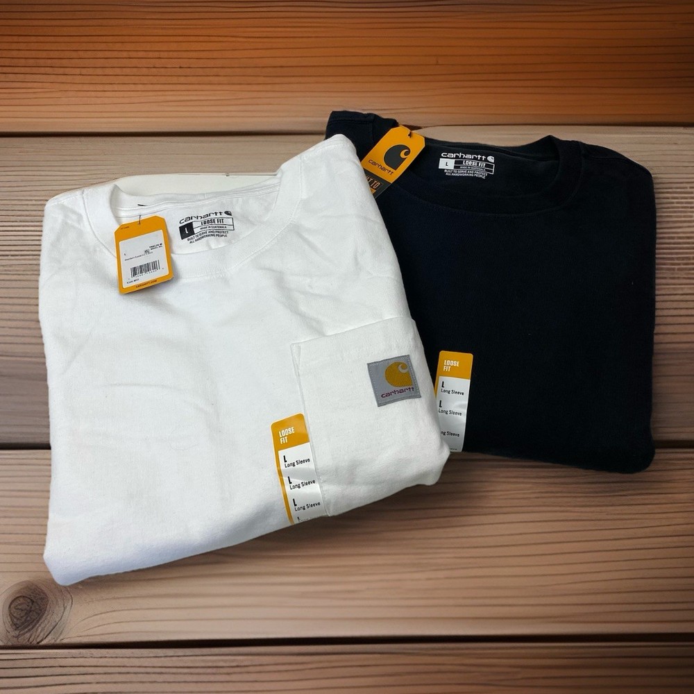 Lot Of 2 Carhartt Men’s L Large Loose Fit Long Sleeve Crew Neck T Shirt Pack