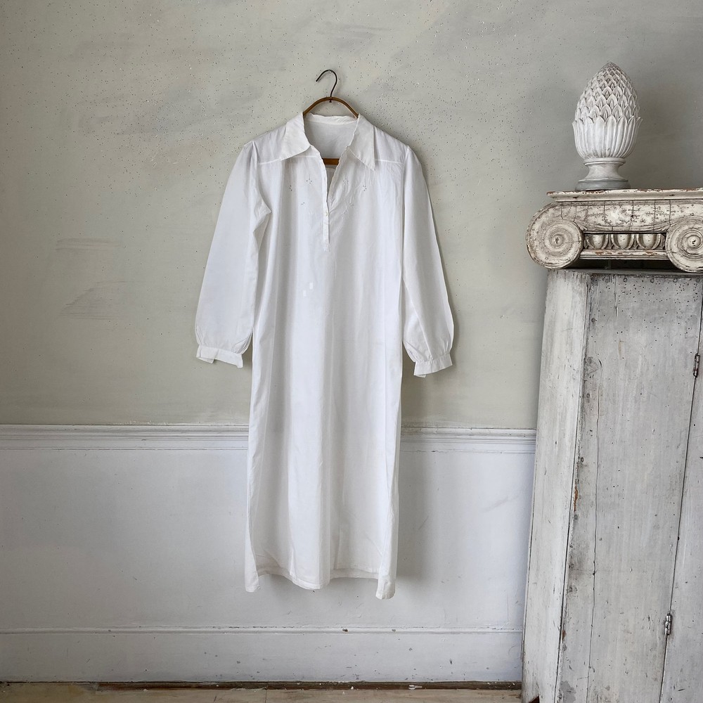French Vintage white woman's long nightgown night dress gown cotton Pajamas