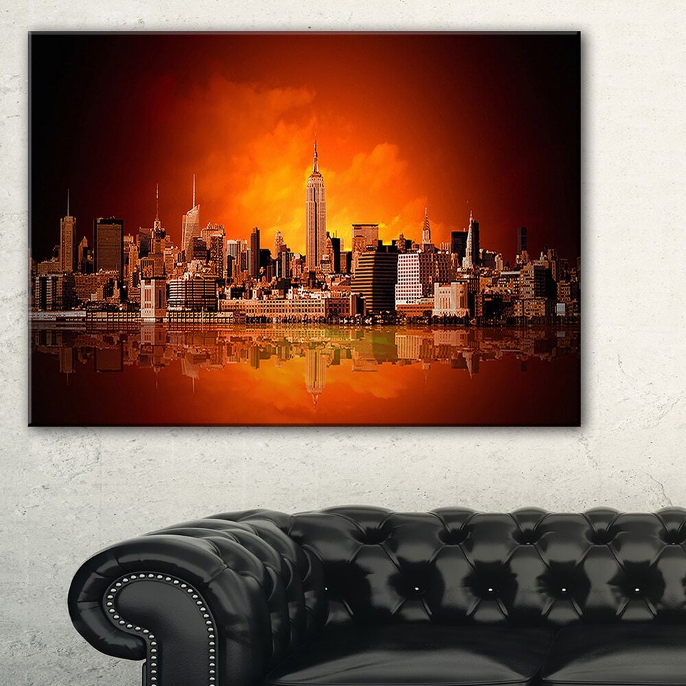 NYC Red Light Cityscape Panorama Canvas Mini Art