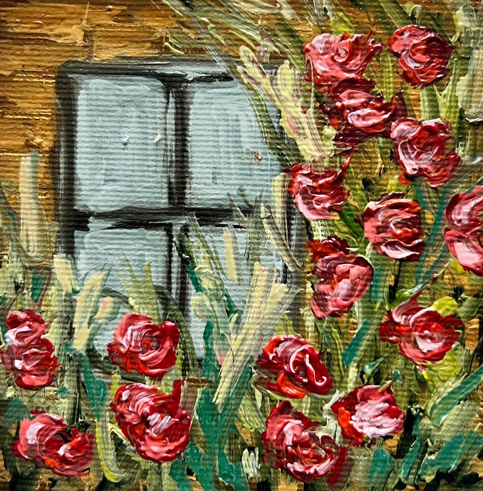 Climbing Roses Original Oil Painting Floral Miniature Canvas Art