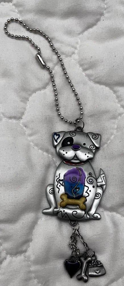Dog Shaped Metal Keychain with Detachable Keyring, Charms, Silver Blue Accents