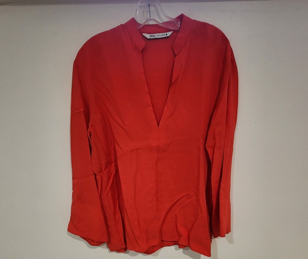 ZARA Never Worn Red V-Neck Long Sleeve Women Blouse Size S