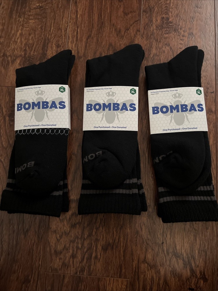 Bombas Unisex Mid Length Socks Size XL Black 3 Pairs Honeycomb