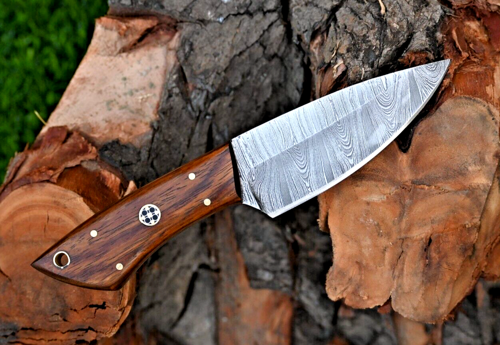 Cuchillo desollador de caza Damasco hecho a mano personalizado forjado a mano acero Damasco 2894