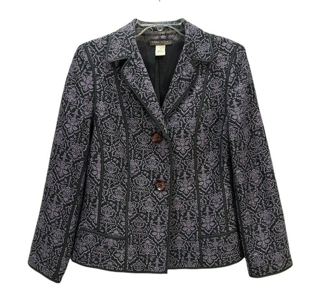 Vintage Wool Silk Jacquard Blazer Jacket Tapestry Art to Wear Purple Size 12