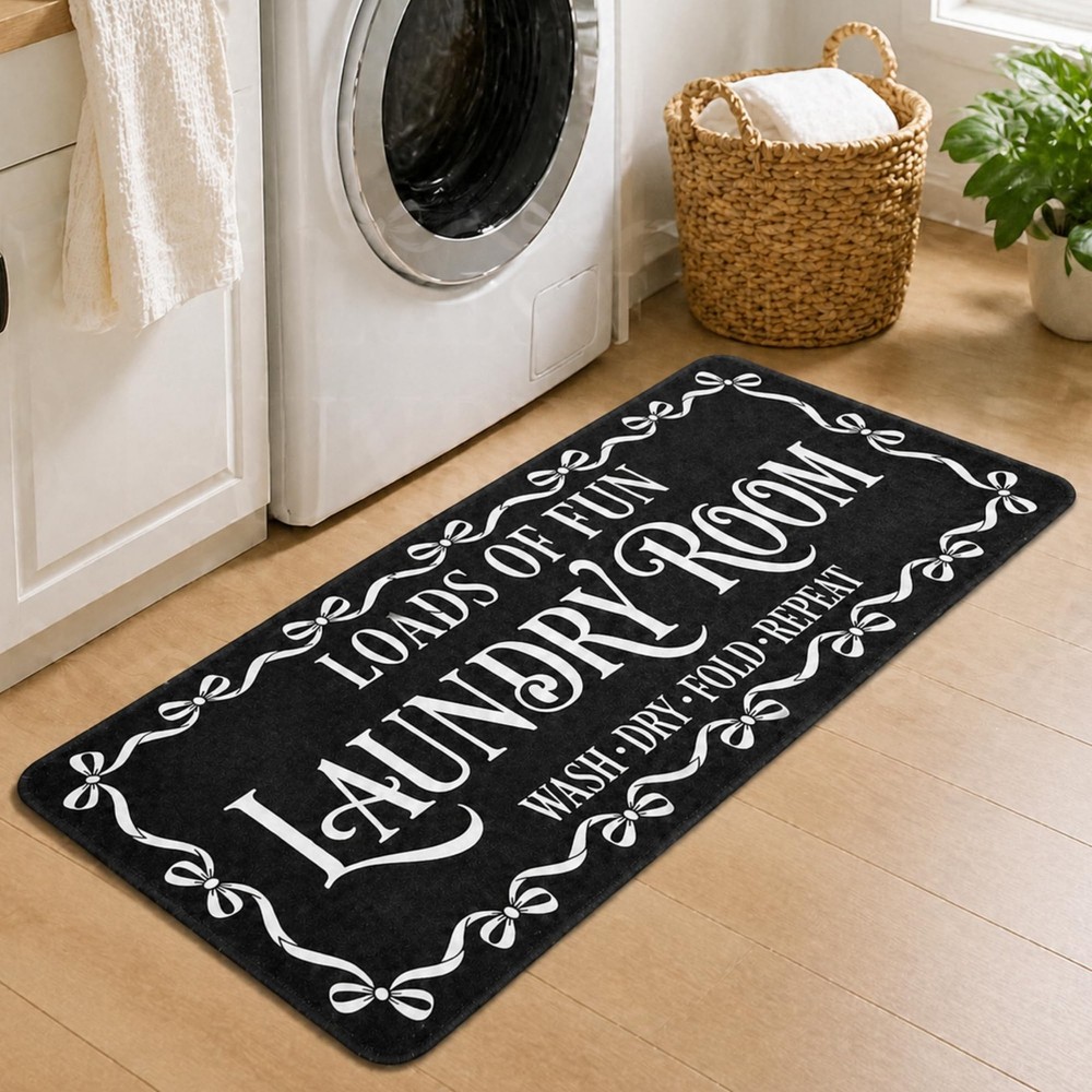 Laundry Room Runner Rug Black Bow Laundry Rug 20 x 47 Inch Non-Slip Farmhouse...