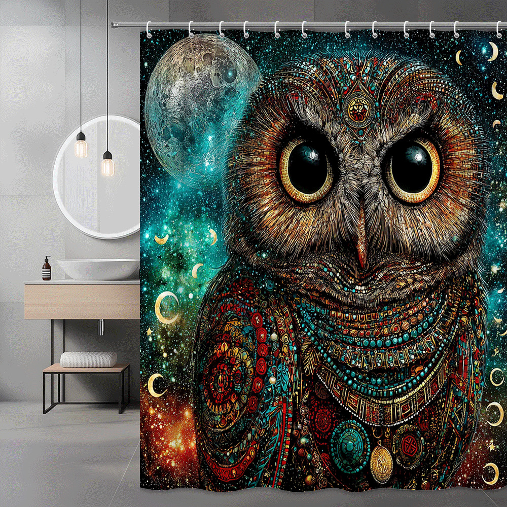 Owl Moon Space Shower Curtain Graphic Print