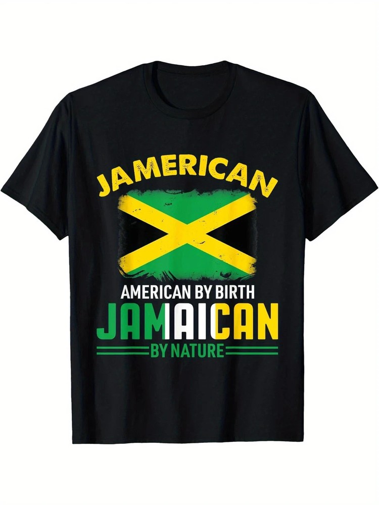 Men's 180g 100% Cotton Vintage Jamaican-American Flag Graphic T-Shirt