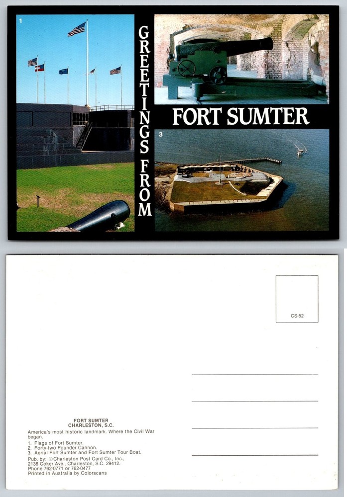 Greetings from Fort Sumter Charleston SC Civil War Landmark Postcard Cannon