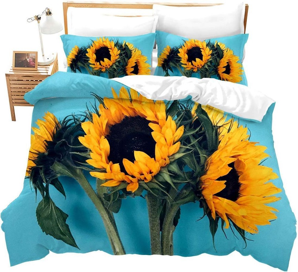 Sunflowers Life  Quilt Duvet Cover Queen Breathable Bedding Set