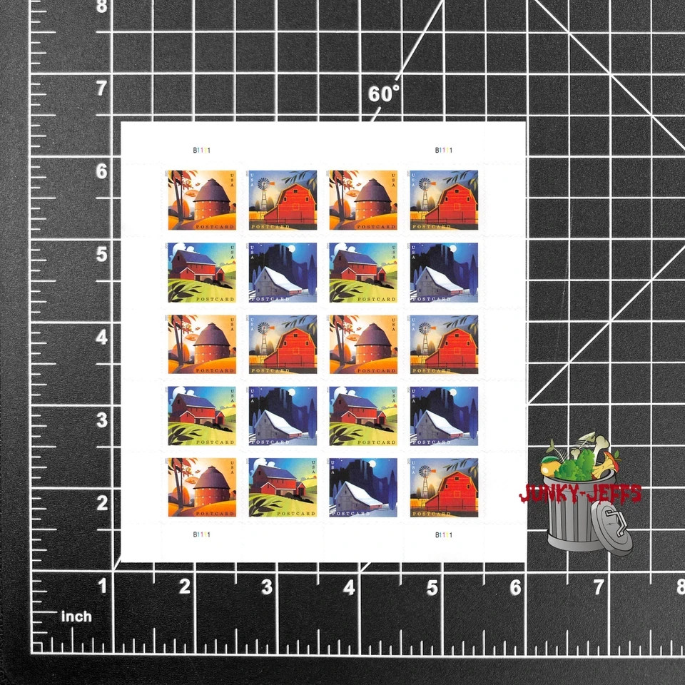 2021 Usps Sheet Of 100 Postcard Rate Stamps Barns