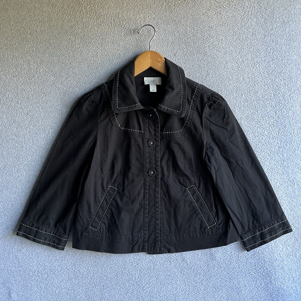 Ann Taylor Loft Jacket Womens 2 Black White Stitch Crop