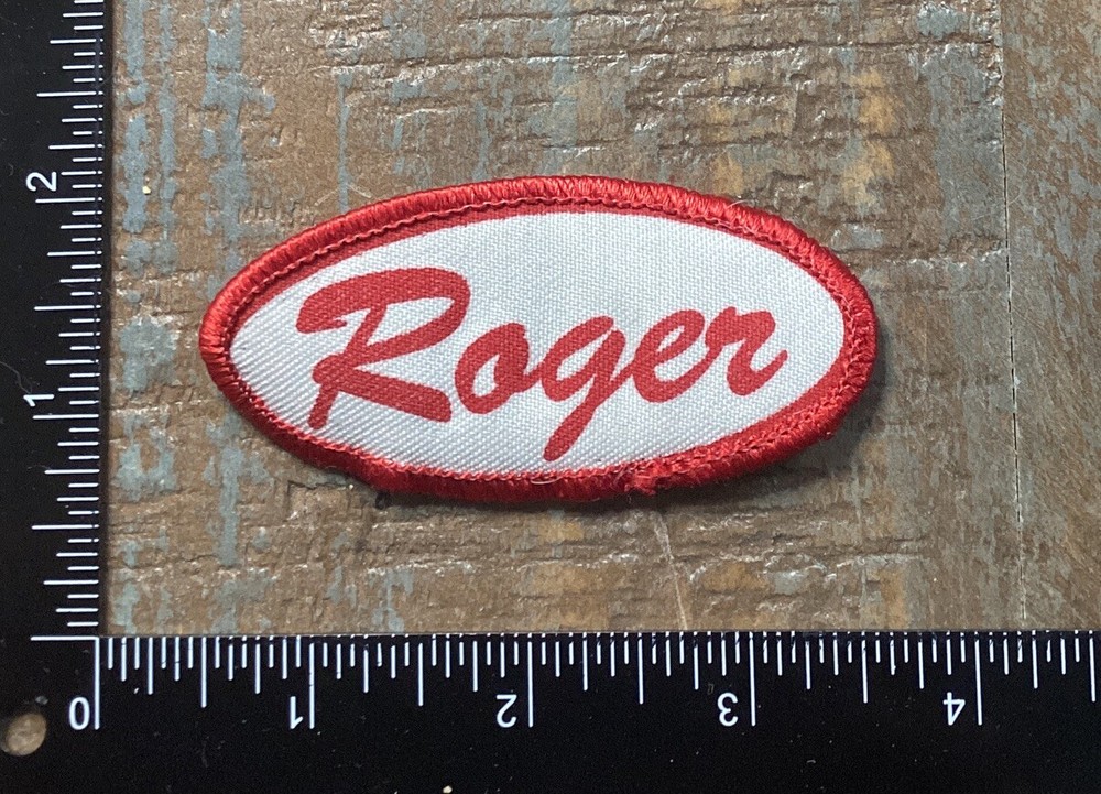 Vintage ROGER Name Tag Work Shirt Job Uniform Printed Iron-On Patch Red