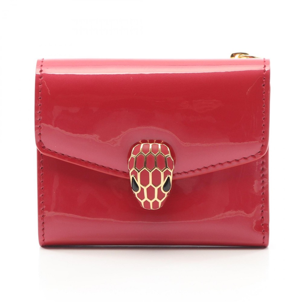 BVLGARI Serpenti Forever Bi-fold wallet leather Pink Red Used Women