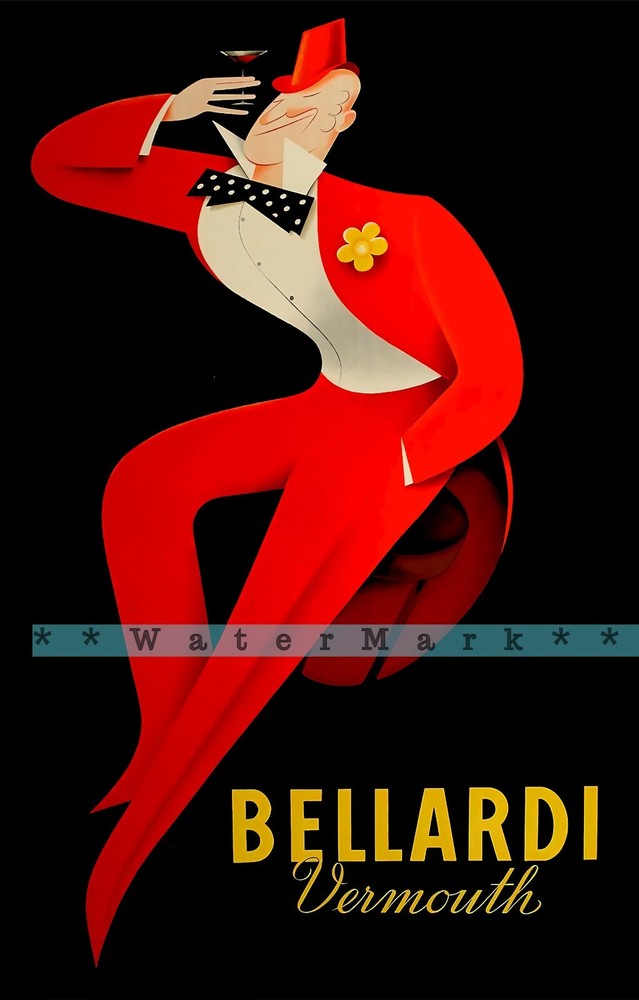 Vermouth Bellardi 1948 Red Suit Vintage Poster Print Retro Style Home Wall Art
