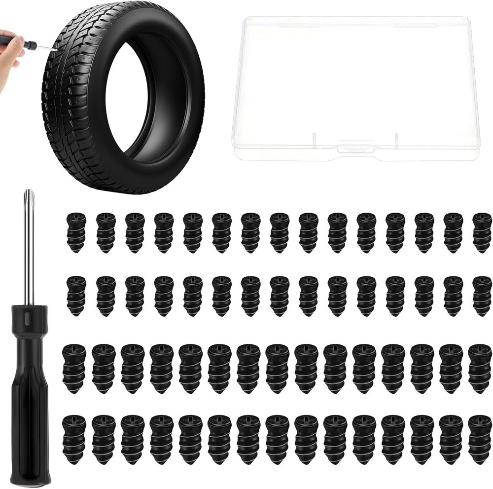 60Pcs Tire Repair Rubber Nail with Screwdriver, Tire Plug Repair Kit, User-Frien