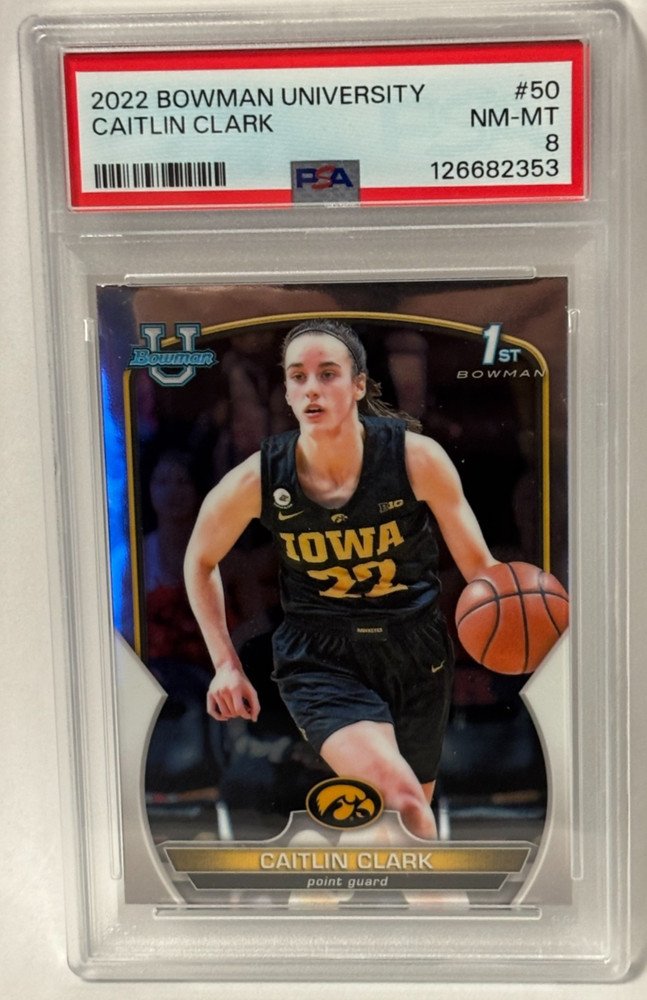2022 Bowman University Caitlin Clark #50 Graded PSA 8 NM-MINT RC Rookie Iowa