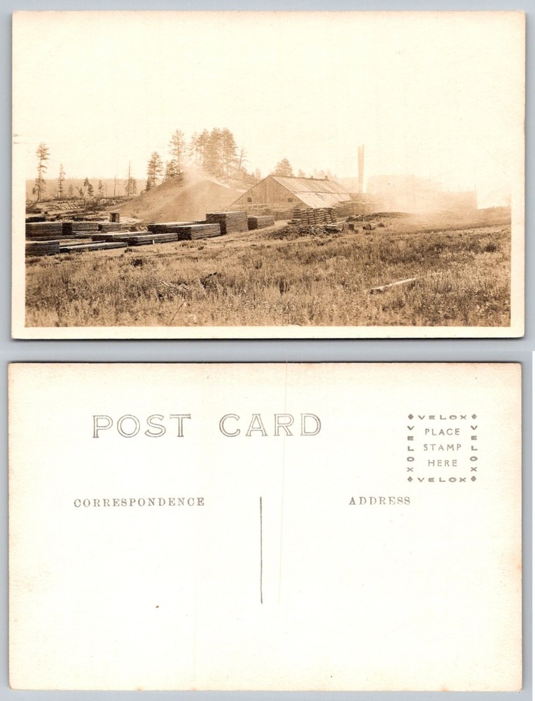 Vintage RPPC Lumber Mill Logging Operation Smokestack Real Photo Postcard