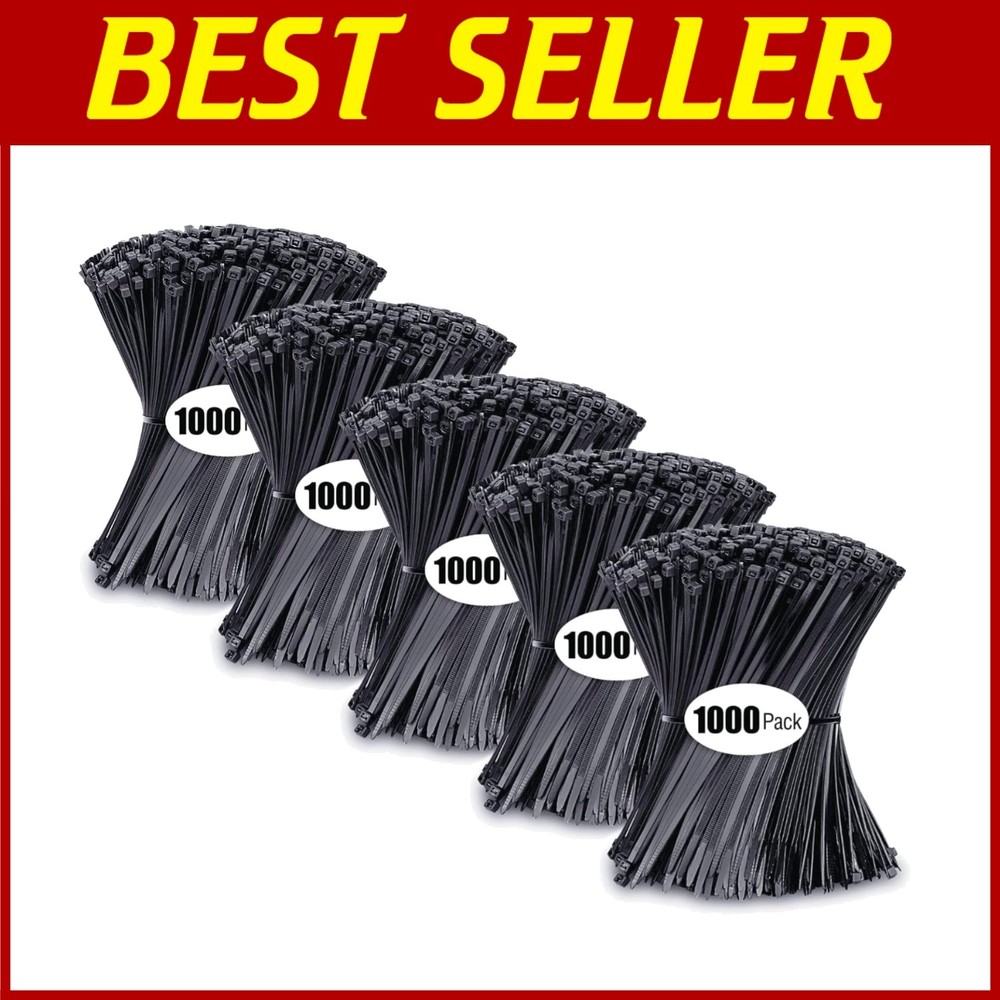 4-Inch Black Self-Locking Zip Ties 5000 Pack Indoor Outdoor Use