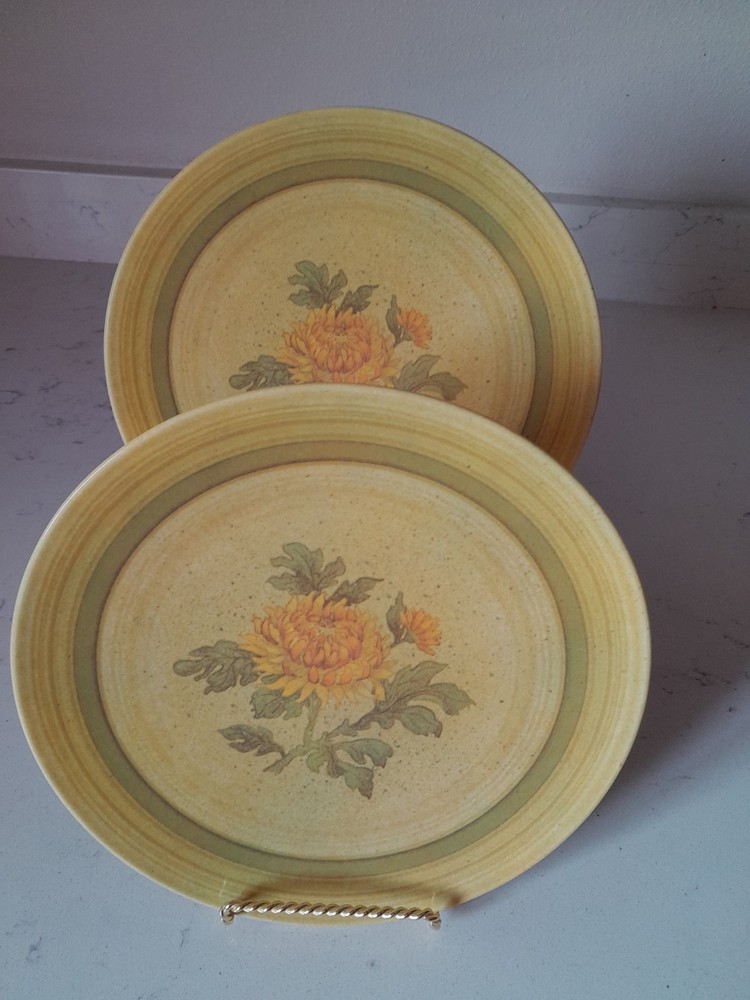 Vintage 1970s Melamine Lunch Plates Set Of 2 Floral Yellow Green 9” Patio Dining