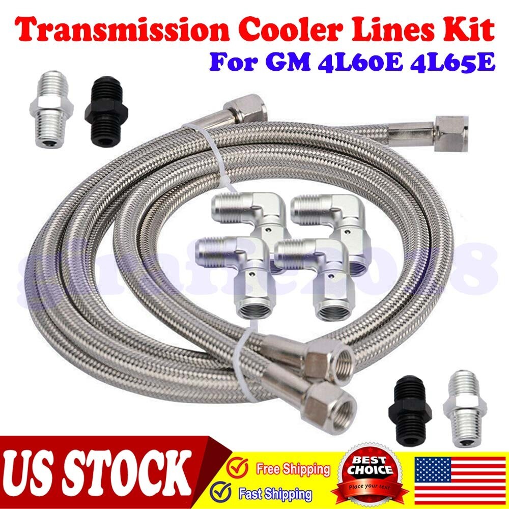 GM 4L60E 4L65E Automatic Transmission Cooler Lines Kit -6AN Fiber & SS  Braidedt