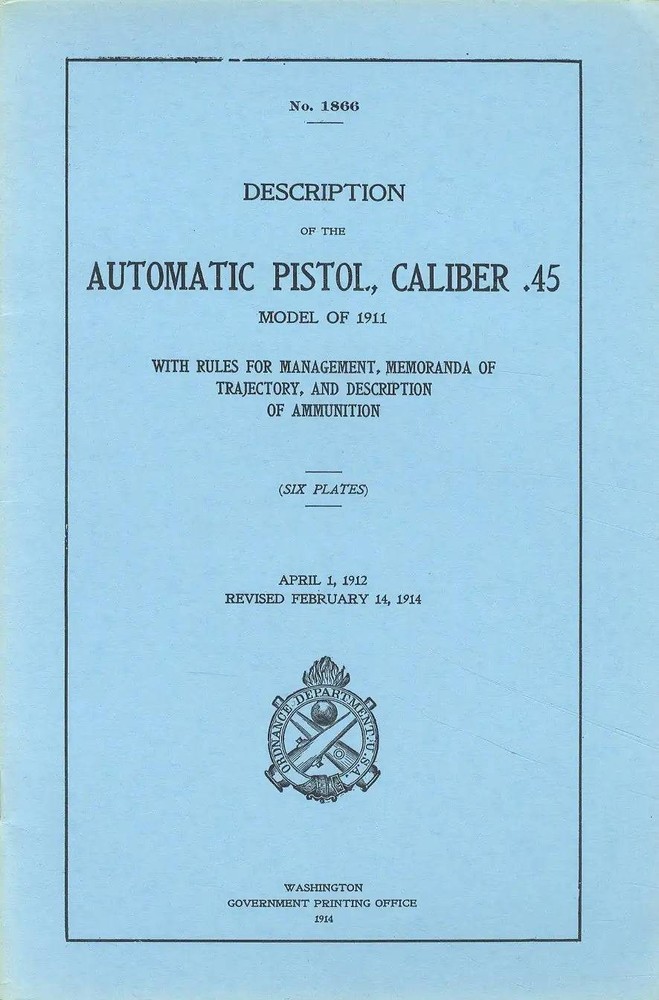 REPRINT No 1866 Description of the Automatic Pistol Caliber .45 Model of 1911