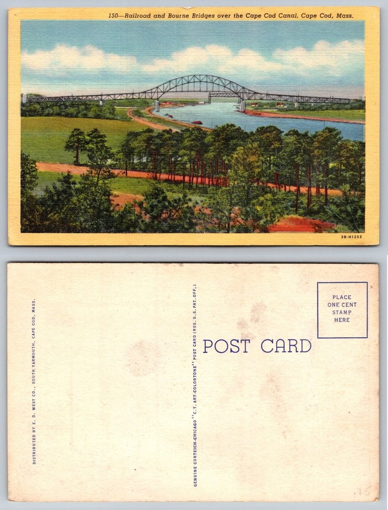 Vintage Cape Cod MA Postcard Bourne Railroad Bridges Canal Curteich