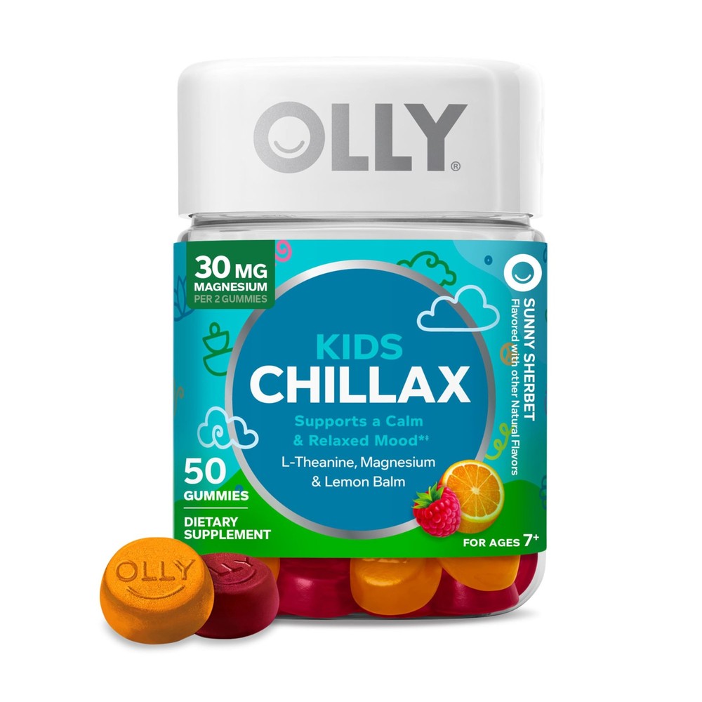 OLLY Kids Chillax Gummy, For a Calm and Relaxed 50 Count (Pack of 1), Sherbet